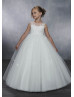 Illusion Neck Beaded Ivory Lace Tulle Flower Girl Dress